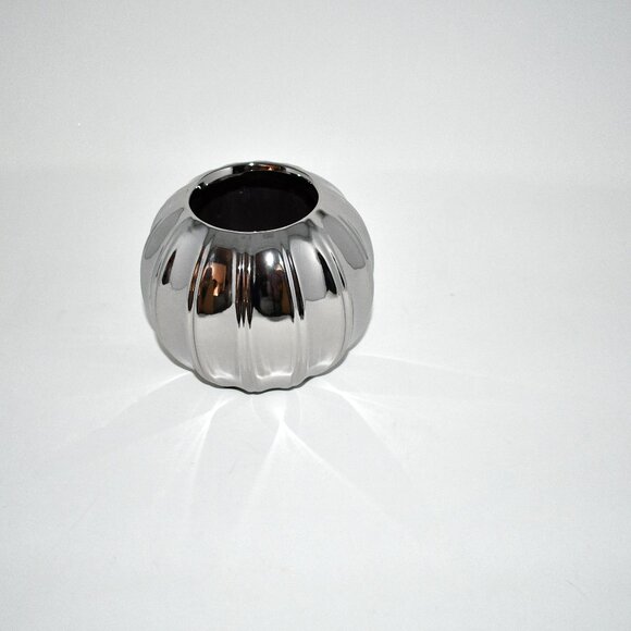 Halloween Pumpkin Ceramic Vase – Silvery, Decorative Flower Pot, Autumn Harvest - Picture 1 of 4